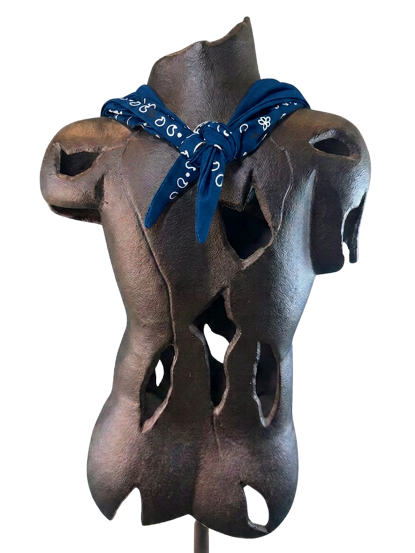Blue Bandana with Zippered Stash Pocket - Tied