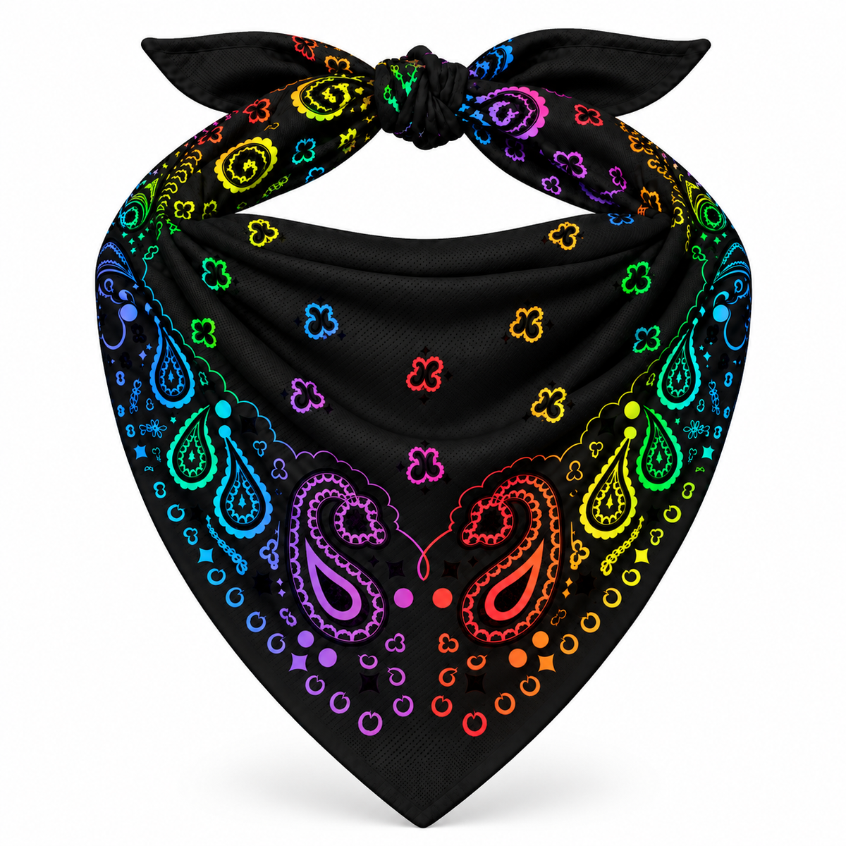 Black Rainbow Stash Bandana pocket zipped closed, seam blending into the paisley print