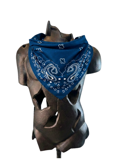 Blue Bandana with Zippered Stash Pocket - Front