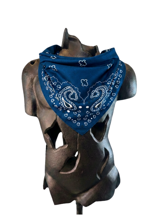 Blue Bandana with Zippered Stash Pocket - Front