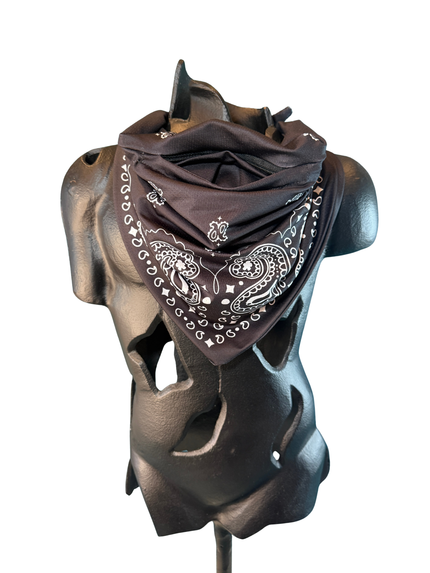 Black Bandana with Zippered Stash Pocket