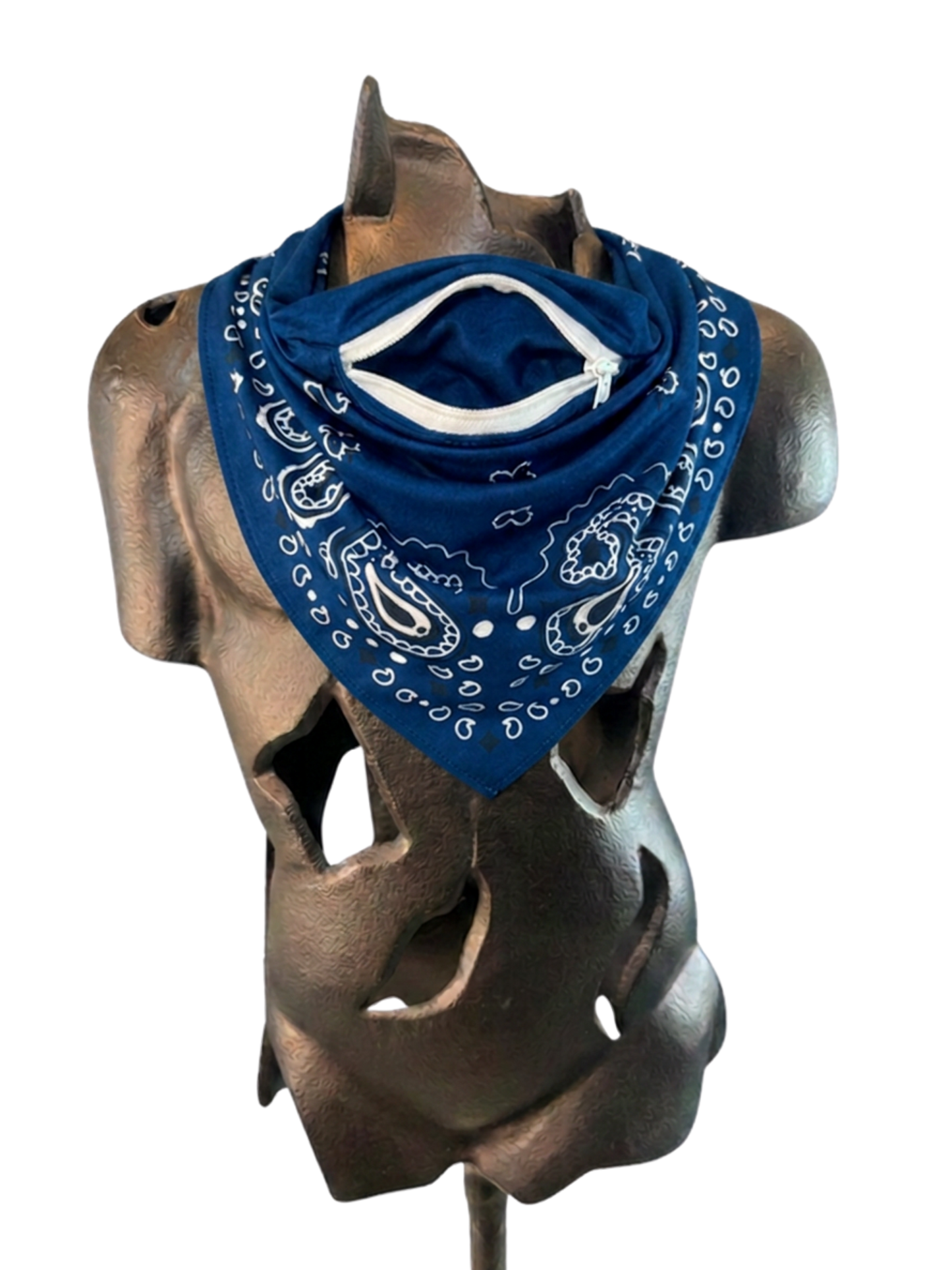 Blue Bandana with Zippered Stash Pocket - Open Front