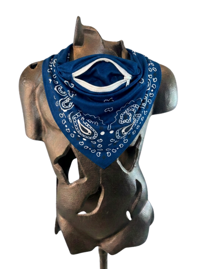 Blue Bandana with Zippered Stash Pocket - Open Front