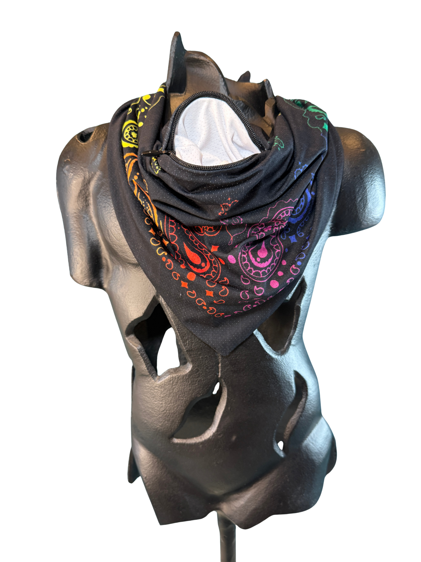 Black Rainbow Bandana with Zippered Stash Pocket