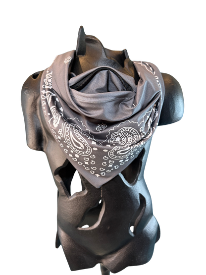 Charcoal Bandana with Zippered Stash Pocket