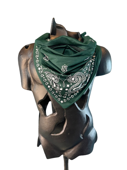 Hunter Green Bandana with Zippered Stash Pocket
