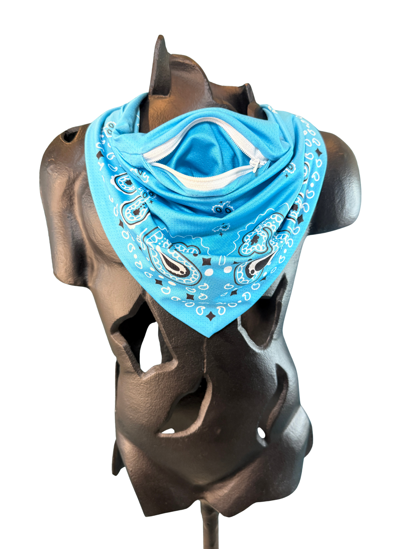 Light Blue Bandana with Zippered Stash Pocket
