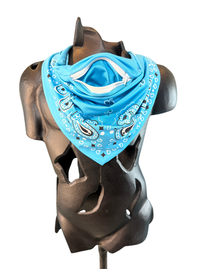 Light Blue Bandana with Zippered Stash Pocket