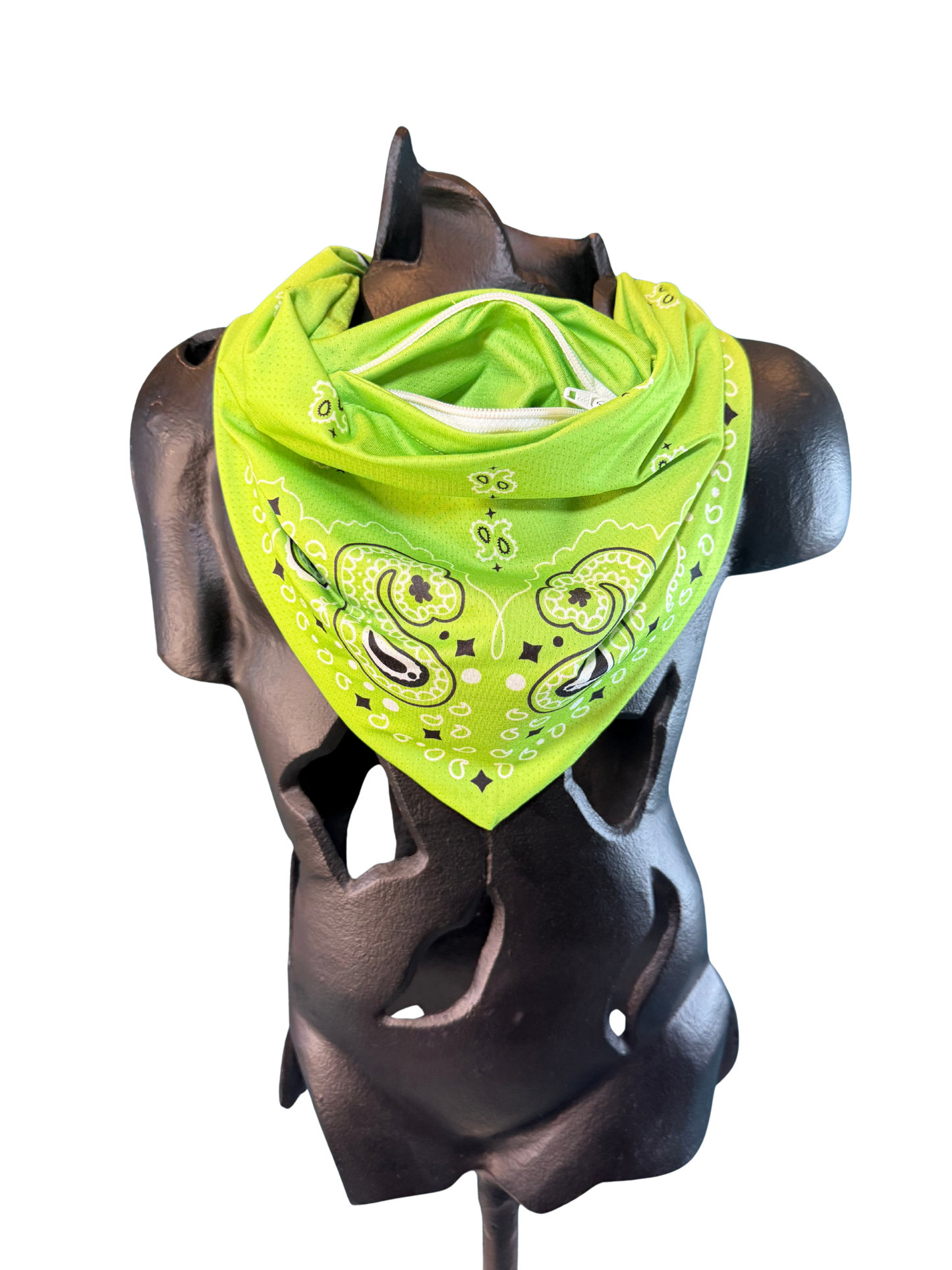 Neon Green Bandana with Zippered Stash Pocket