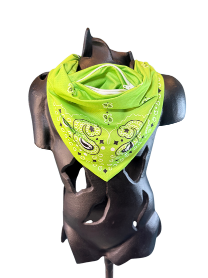Neon Green Bandana with Zippered Stash Pocket