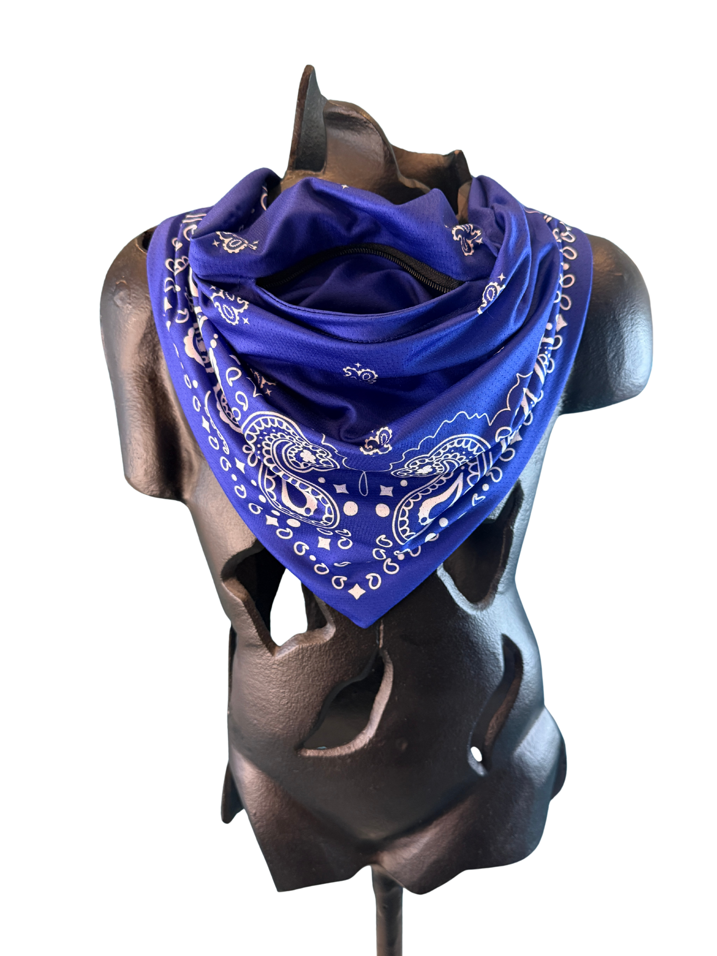 Navy Blue Bandana with Zippered Stash Pocket