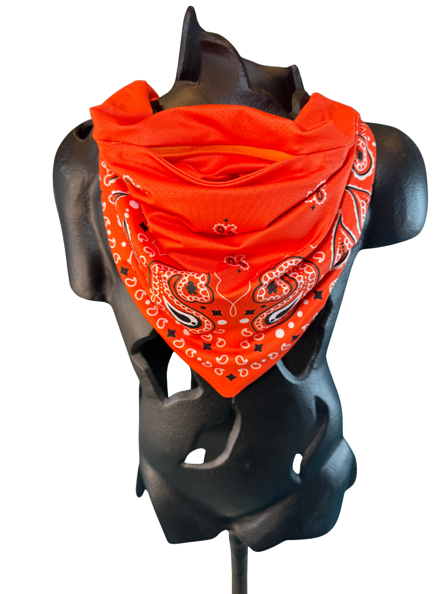 Orange Bandana with Zippered Stash Pocket