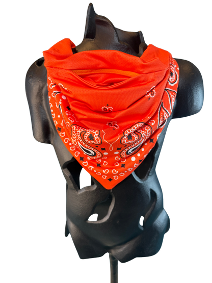 Orange Bandana with Zippered Stash Pocket