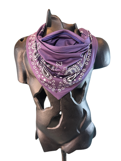 Purple Bandana with Zippered Stash Pocket