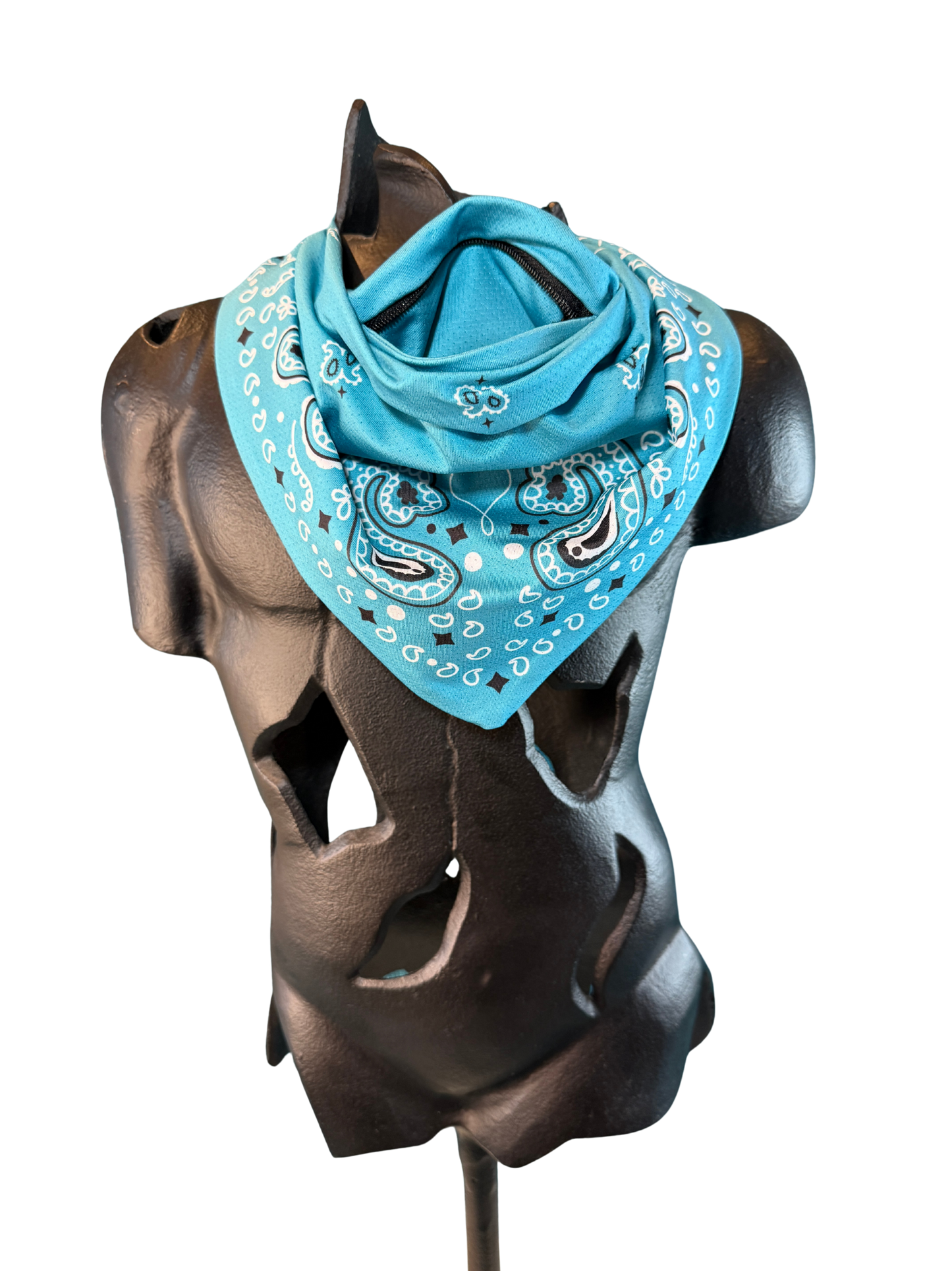 Teal Bandana with Zippered Stash Pocket