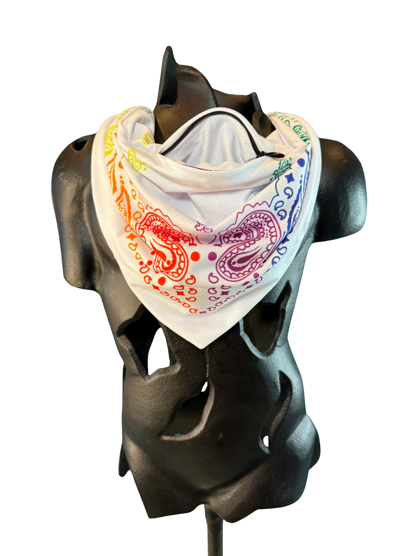 White Rainbow Bandana with Zippered Stash Pocket