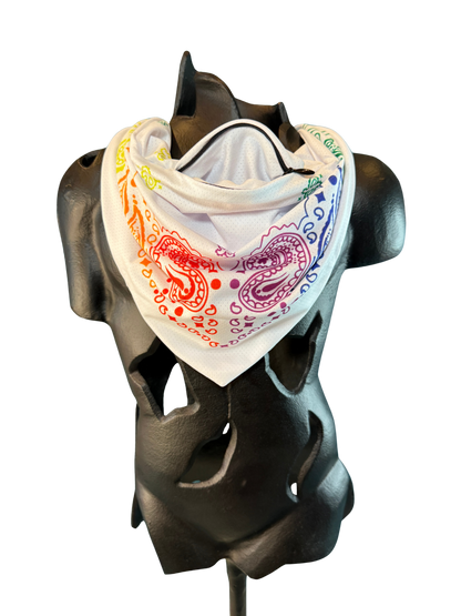 White Rainbow Bandana with Zippered Stash Pocket
