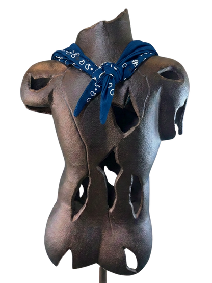 Blue Bandana with Zippered Stash Pocket - Tied