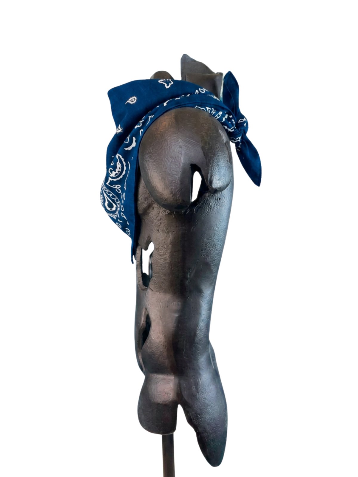 Side view of the Blue Stash Bandana worn on a model