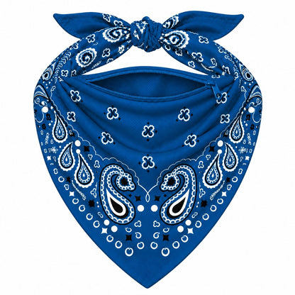 Blue Stash Bandana pocket unzipped, showing the inside of the concealed pocket