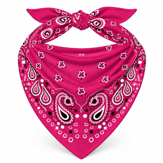 Fuchsia Stash Bandana pocket zipped closed, seam blending into the paisley print