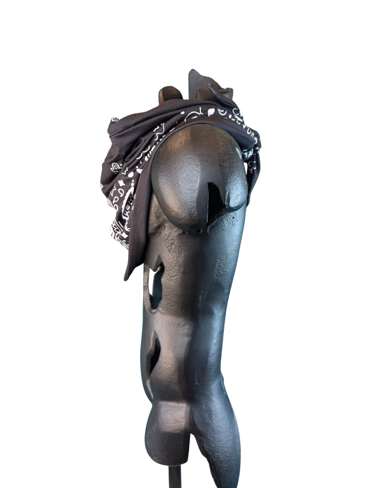 Side view of the Black Stash Bandana worn on a model