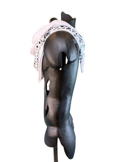 Side view of the White Stash Bandana worn on a model
