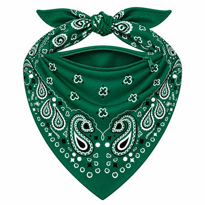 Hunter Green Stash Bandana pocket unzipped, showing the inside of the concealed pocket
