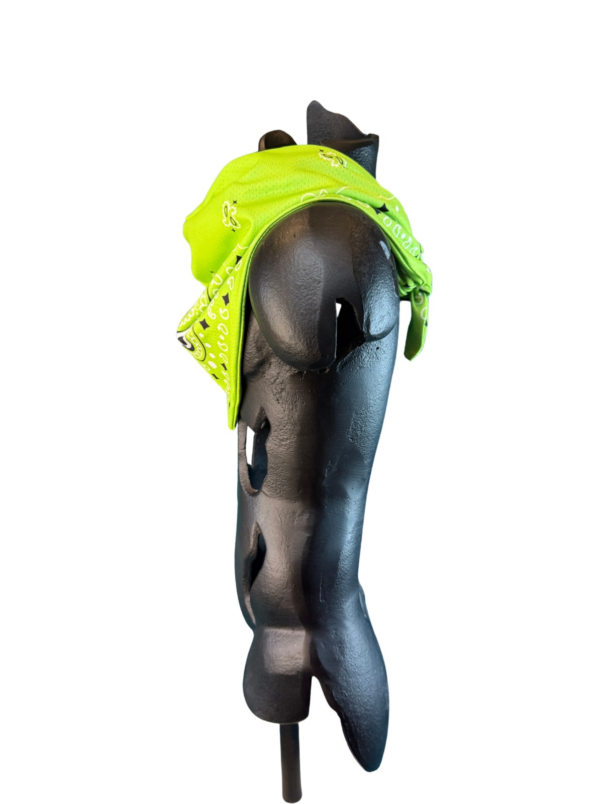 Side view of the Neon Green Stash Bandana worn on a model