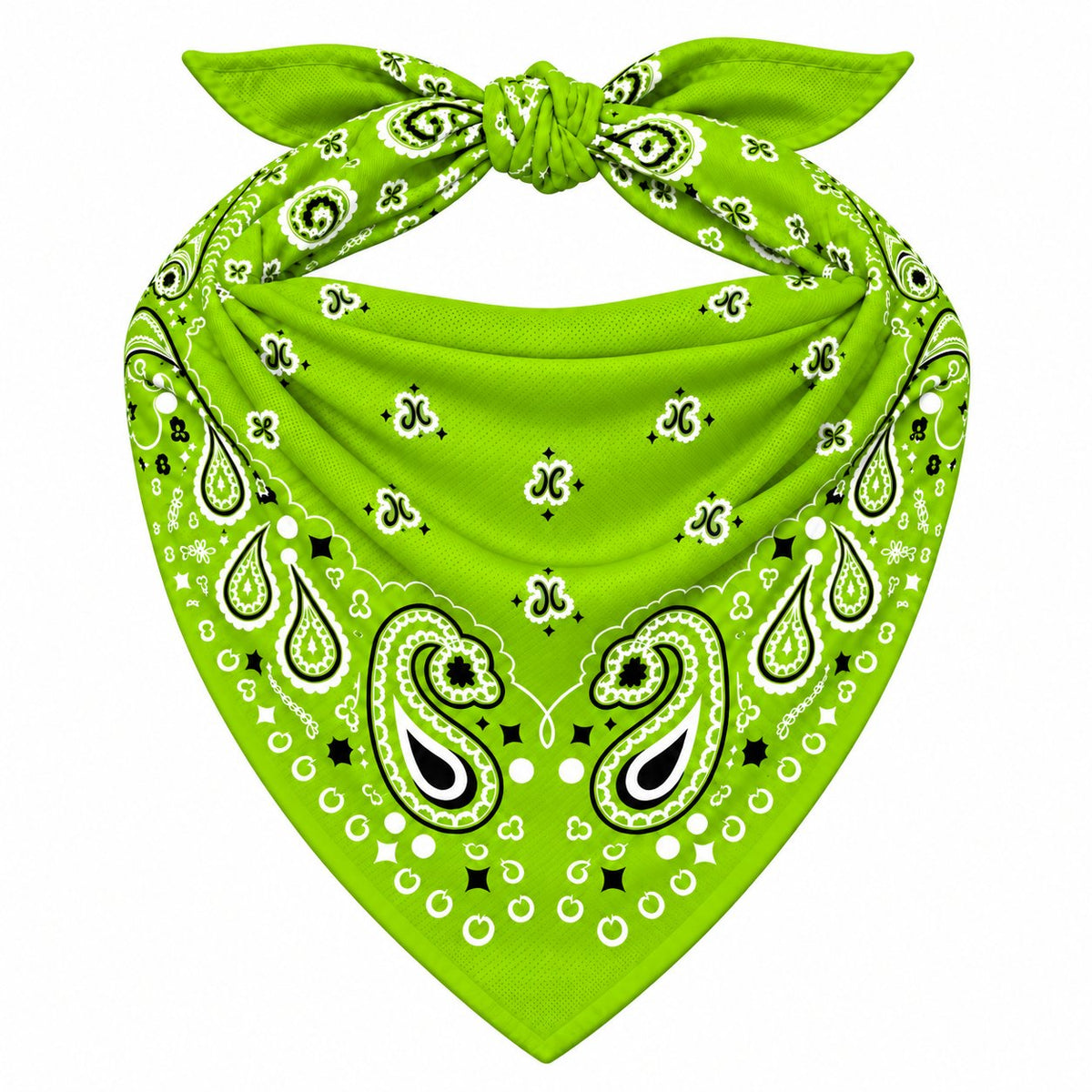 Neon Green Stash Bandana pocket zipped closed, seam blending into the paisley print