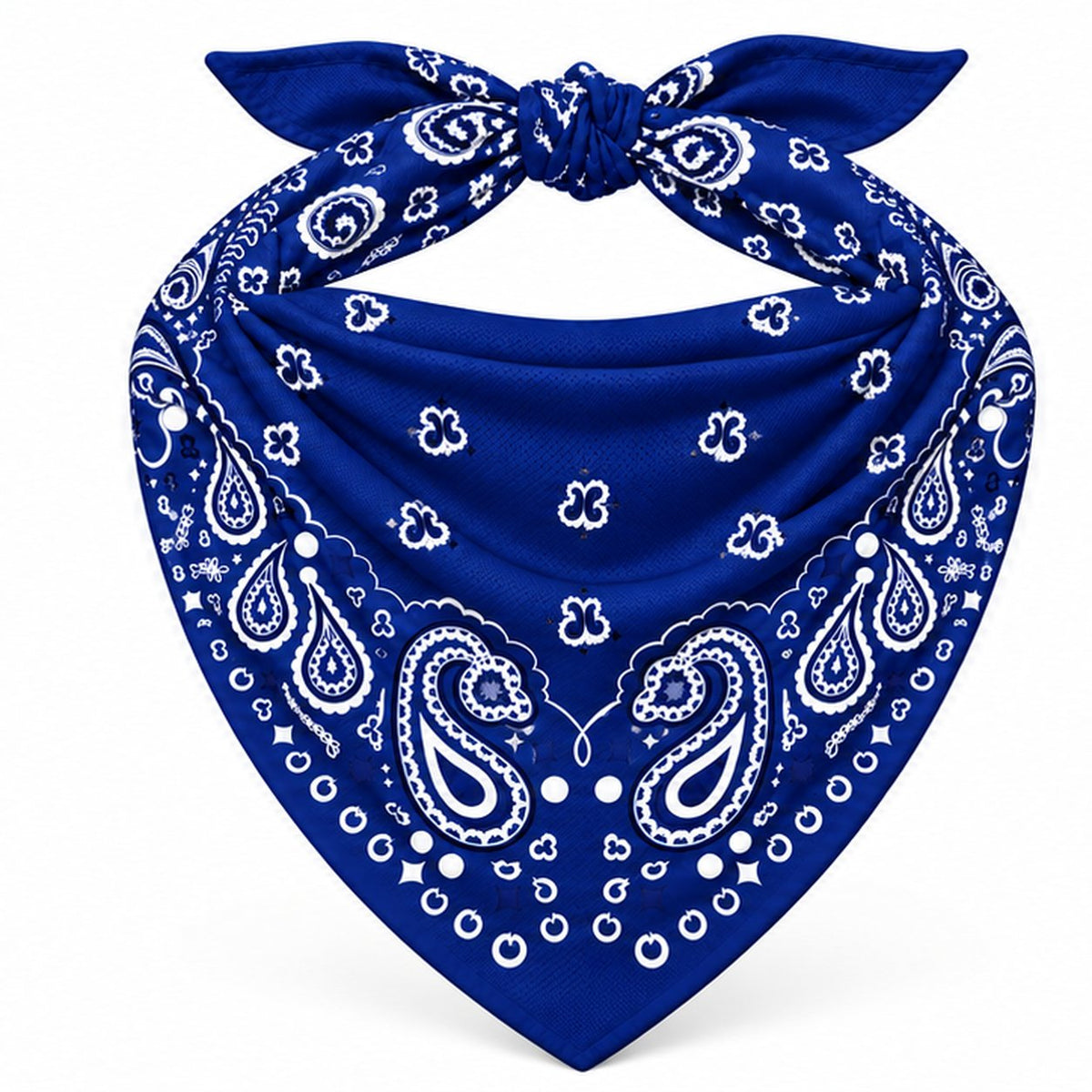 Navy Stash Bandana pocket zipped closed, seam blending into the paisley print