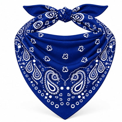 Navy Stash Bandana pocket zipped closed, seam blending into the paisley print