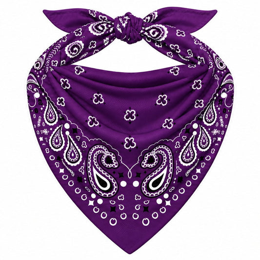 Purple Stash Bandana pocket zipped closed, seam blending into the paisley print