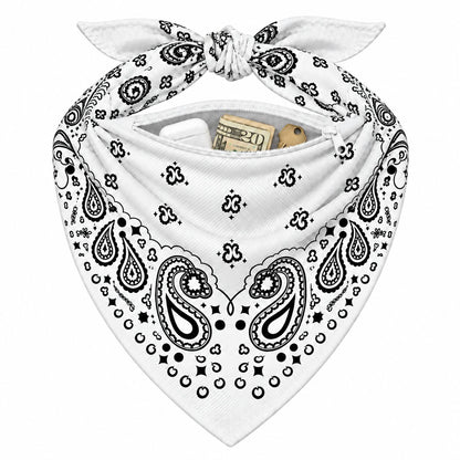 White Stash Bandana pocket stuffed with cash and cards to show capacity