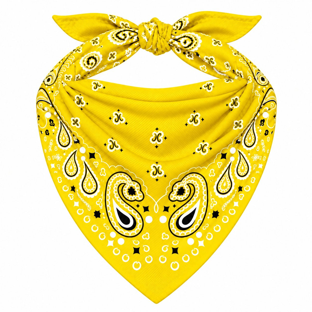 Yellow Stash Bandana pocket zipped closed, seam blending into the paisley print