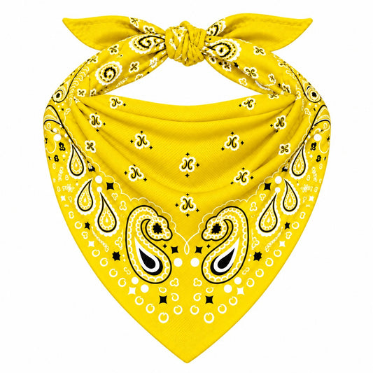 Yellow Stash Bandana pocket zipped closed, seam blending into the paisley print